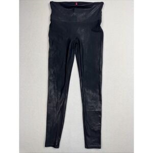 SPANX Faux Leather‎ Leggings Size Large Black High Rise Shiny Stretch Pants 28"